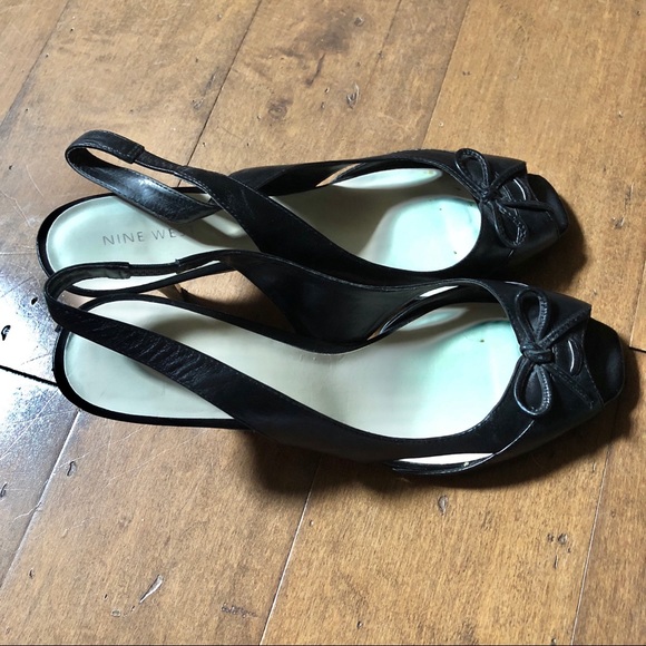 Nine West Peep Toe Mini Bow Leather Sling Backs - Picture 3 of 6